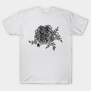 Watercolor houseleek - black and white T-Shirt